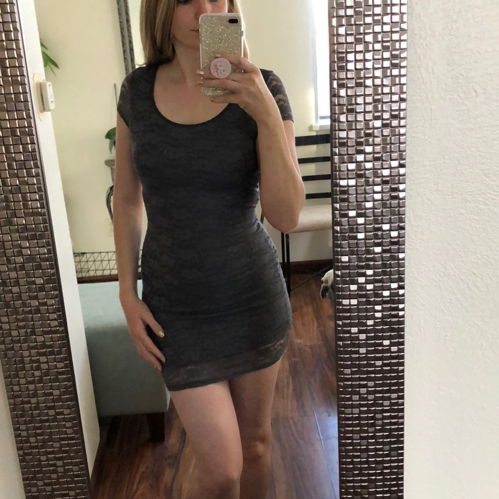 Charcoal Grey Lace Dress with Cross back